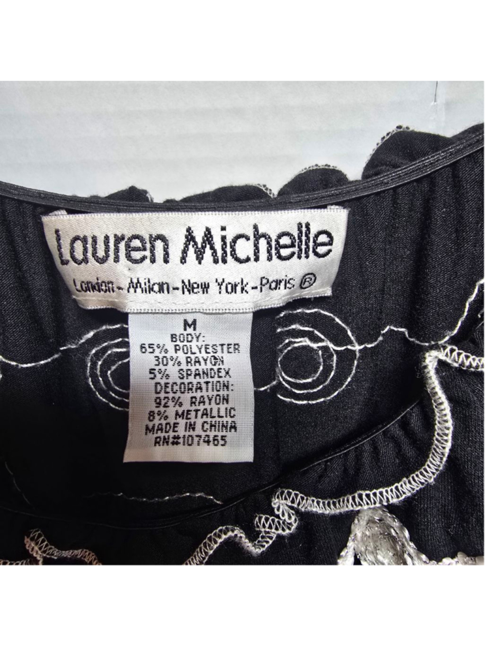 Women's Lauren Michelle Black & White Embroidered Blouse M - Picture 4 of 9